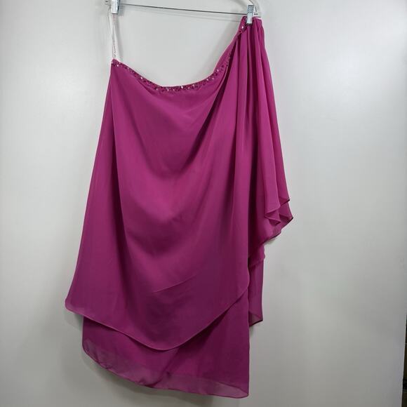 JJ’s House New Fuchsia One Shoulder Dress Size 26W Chiffon Layer Sequin Beaded - Picture 12 of 14